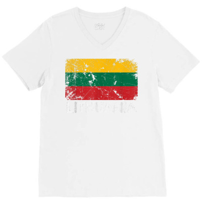 Lithuanian Flag T Shirt  Vintage Made In Lithuania Gift V-neck Tee Designed By Stuartsanders