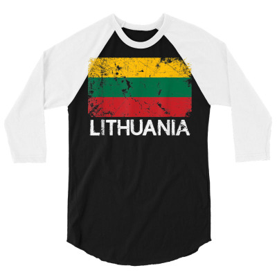 Lithuanian Flag T Shirt  Vintage Made In Lithuania Gift 3/4 Sleeve Shirt Designed By Stuartsanders