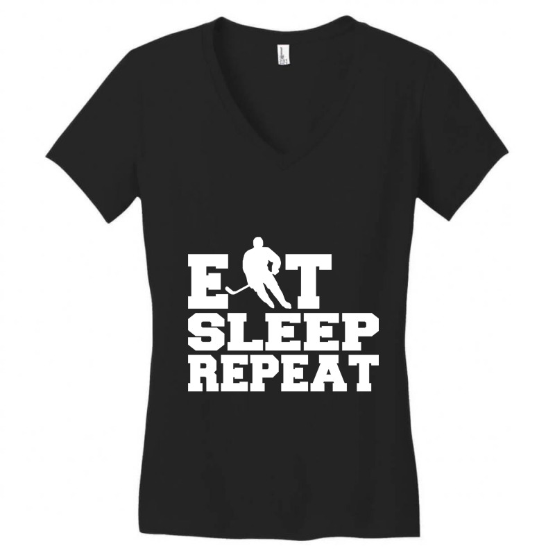 Hot Trend Eat Sleep Repeat Hockey Women's V-Neck T-Shirt by rebeccacameron | Artistshot