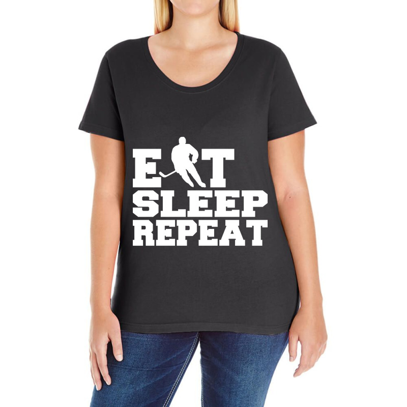 Hot Trend Eat Sleep Repeat Hockey Ladies Curvy T-Shirt by rebeccacameron | Artistshot