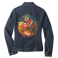 Sushi Retro Art   Japan Japanese Food Lover Cuisin Ladies Denim Jacket | Artistshot