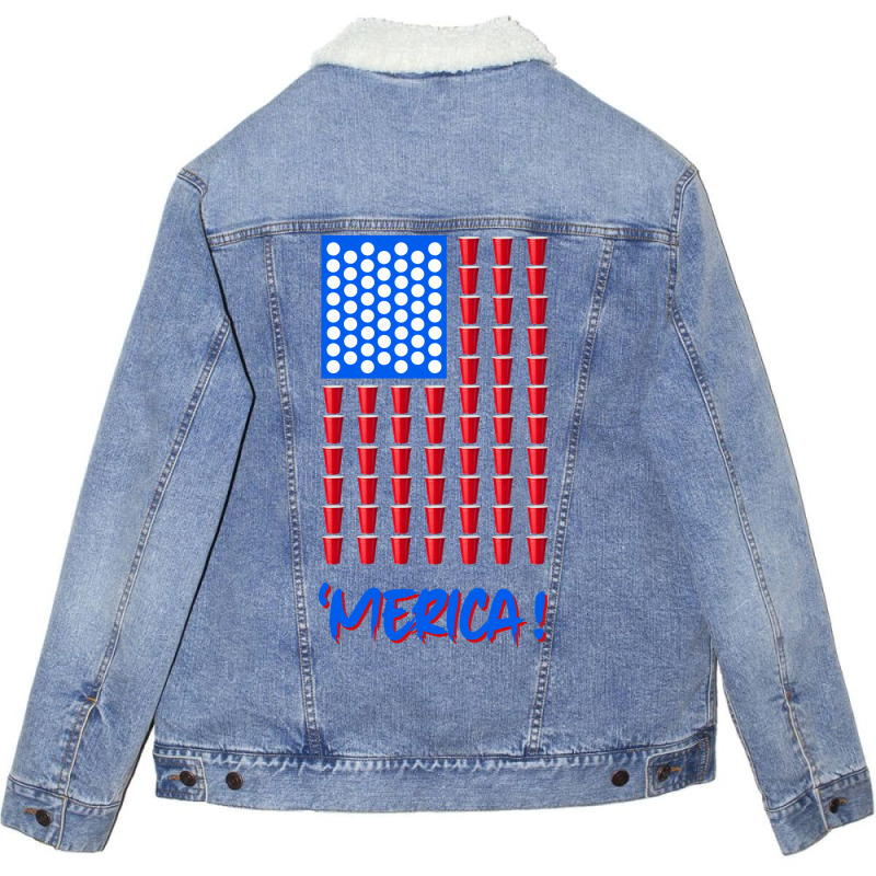 Pong Beer American Flag T Shirt 4th Of July Men Wo Unisex Sherpa-Lined Denim Jacket by tezenopragere | Artistshot