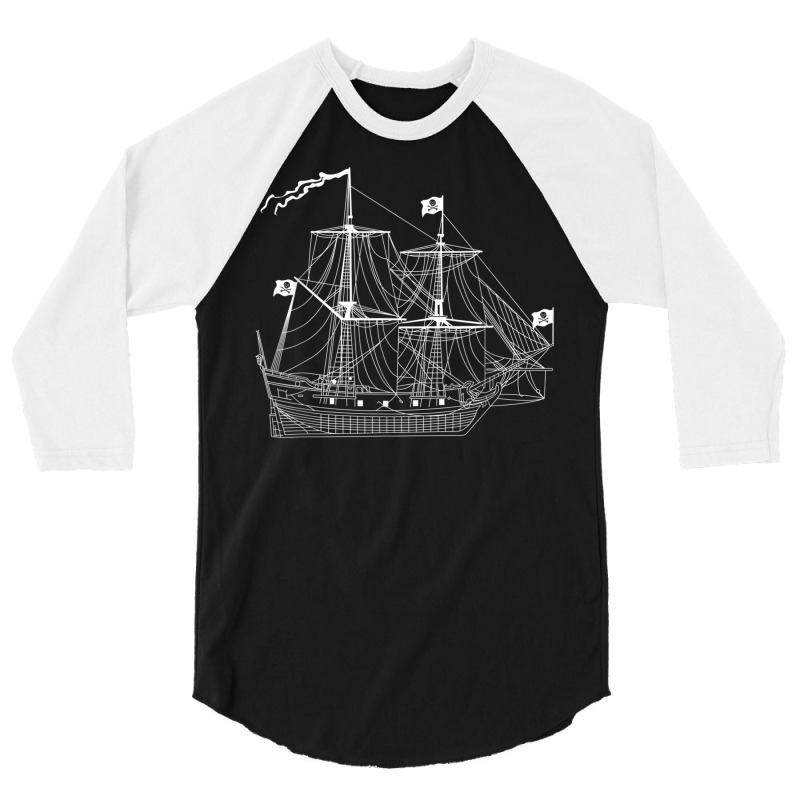 Pirate Ship Diagram Blueprint Crossbones Sailing P 3/4 Sleeve Shirt | Artistshot