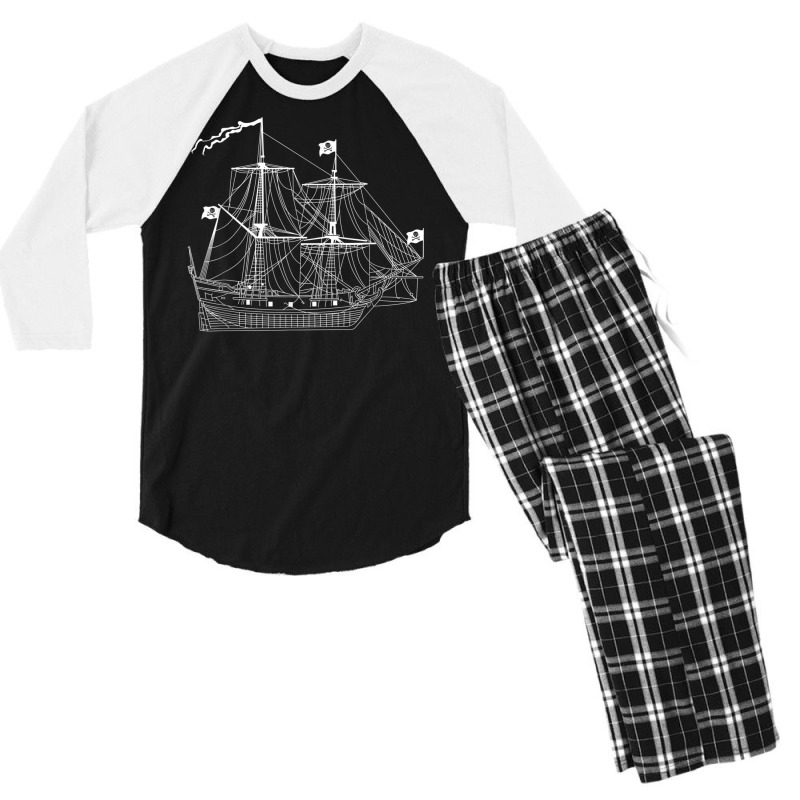 Pirate Ship Diagram Blueprint Crossbones Sailing P Men's 3/4 Sleeve Pajama Set | Artistshot