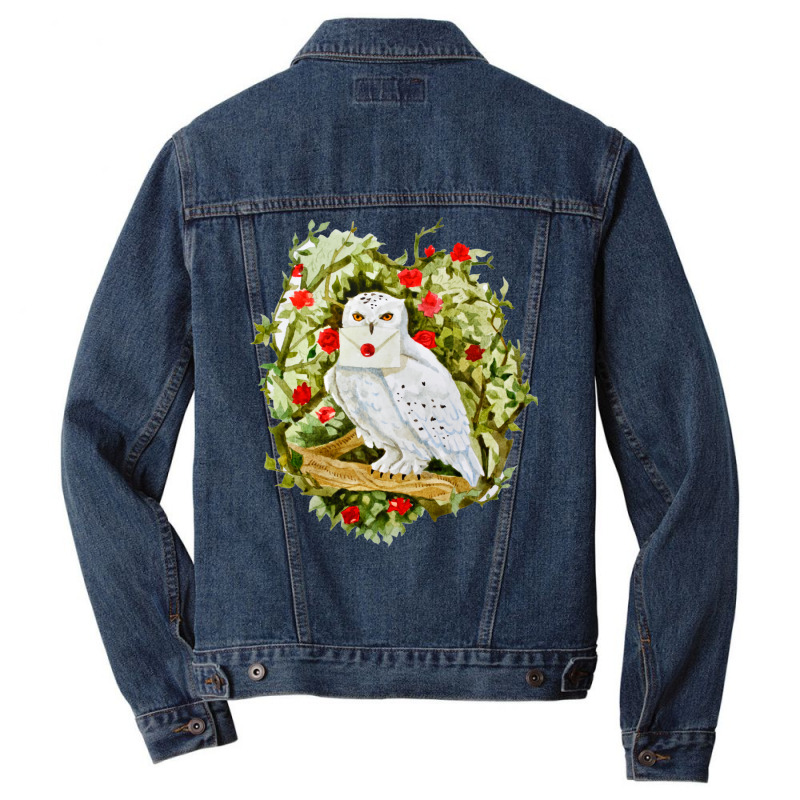 Sticker With Watercolor Illustration. White Owl Wi Men Denim Jacket by gwozdztobackn | Artistshot