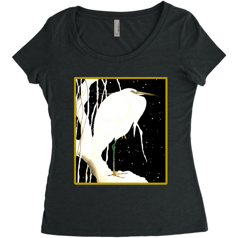 Hot Trend Egret In The Snow Women's Triblend Scoop T-shirt by rebeccacameron | Artistshot