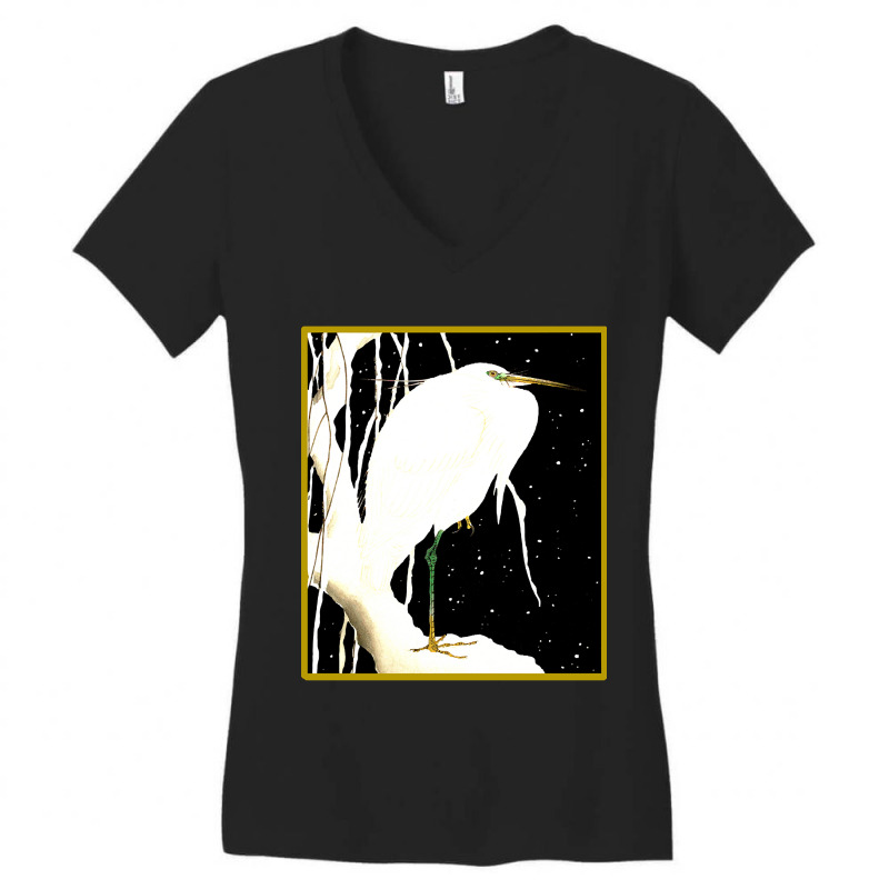 Hot Trend Egret In The Snow Women's V-Neck T-Shirt by rebeccacameron | Artistshot