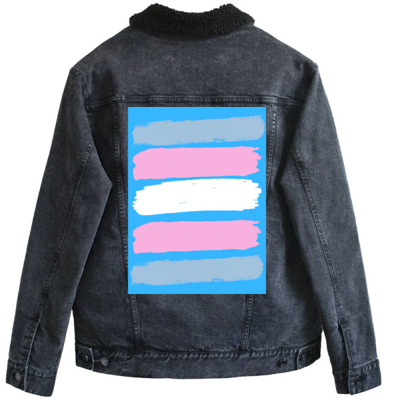 Trans Flag Brush Strokes Unisex Sherpa-Lined Denim Jacket by bielommatessm | Artistshot