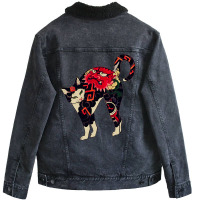 Antique Japanese Woodblock Print Cat With Flower T Unisex Sherpa-lined Denim Jacket | Artistshot