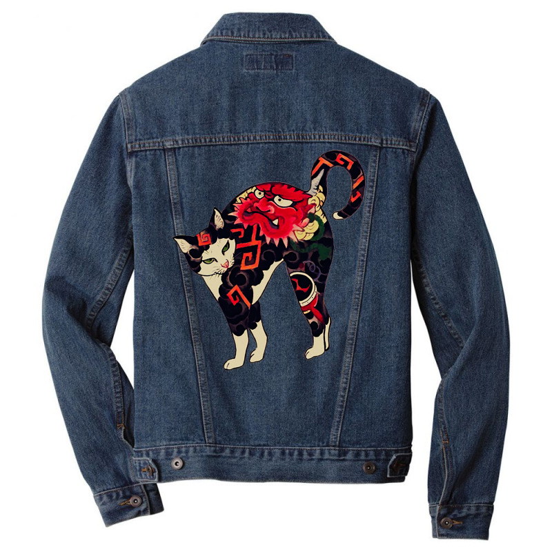 Antique Japanese Woodblock Print Cat With Flower T Men Denim Jacket by golleralejosc | Artistshot