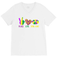 Peace Love King Cake Funny Mardi Gras Festival Par V-neck Tee | Artistshot