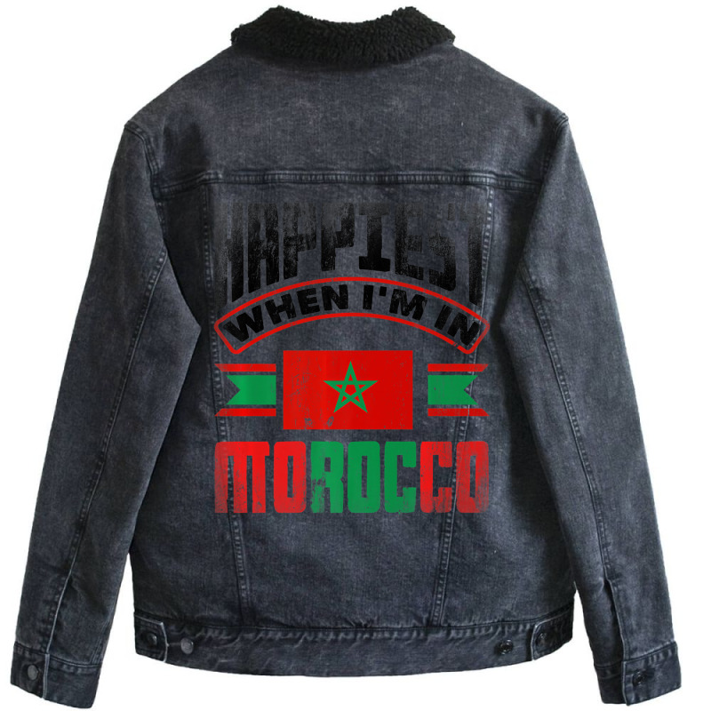 Morocco Moroccan Morocco Flag Happiest When Im In Unisex Sherpa-lined Denim Jacket | Artistshot