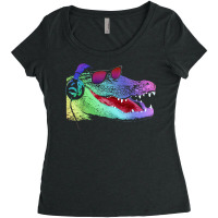 Alligator With Headphones And Sunglasses T Shirt Women's Triblend Scoop T-shirt | Artistshot