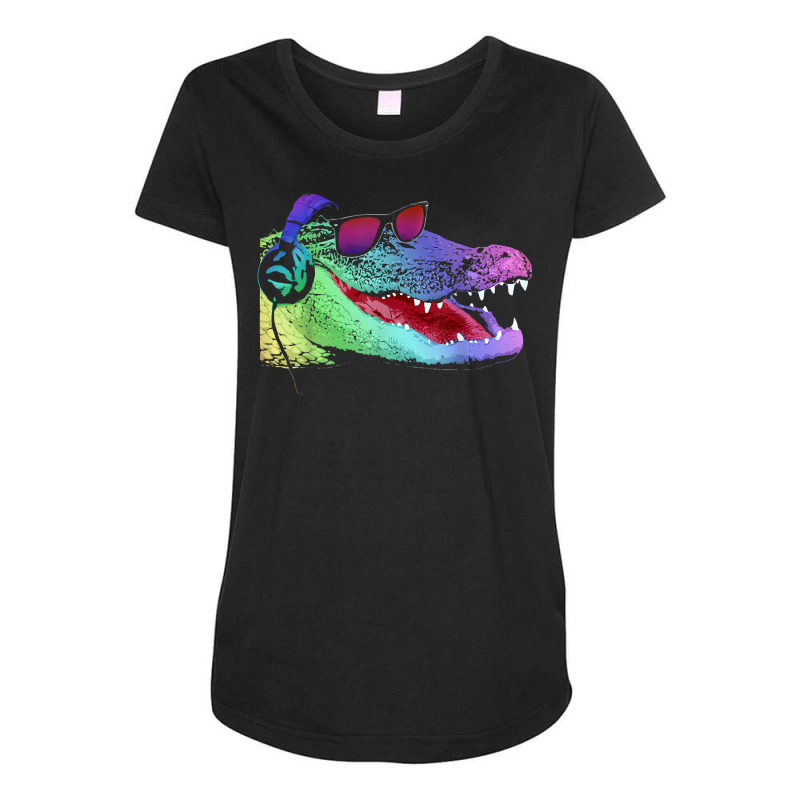 Alligator With Headphones And Sunglasses T Shirt Maternity Scoop Neck T-shirt by worrekal | Artistshot