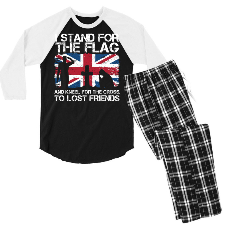 I Stand For The Flag And Kneel For The Cross To Lost Friends Union Jac Men's 3/4 Sleeve Pajama Set by AsopArt | Artistshot