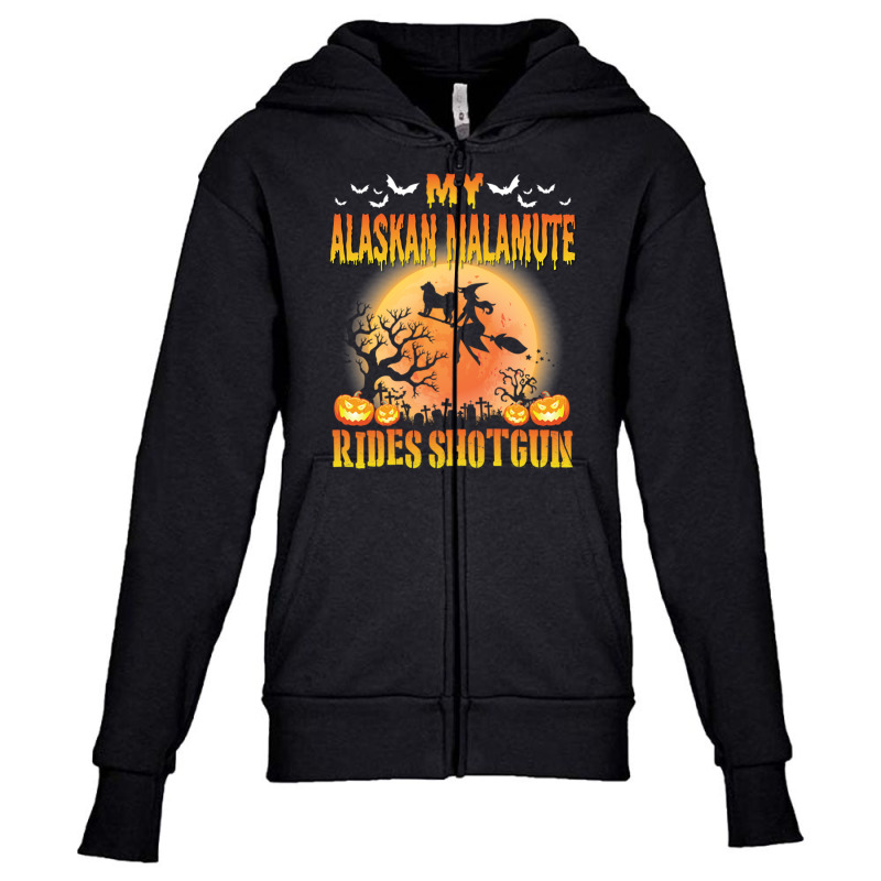 My Alaskan Malamute Dog Rides Shotgun Happy Hallow Youth Zipper Hoodie | Artistshot