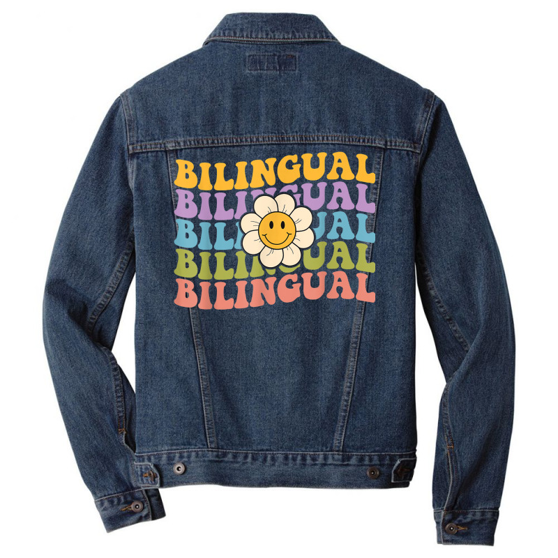 Retro Groovy Bilingual Teachers Back To School Bil Men Denim Jacket by hausch | Artistshot