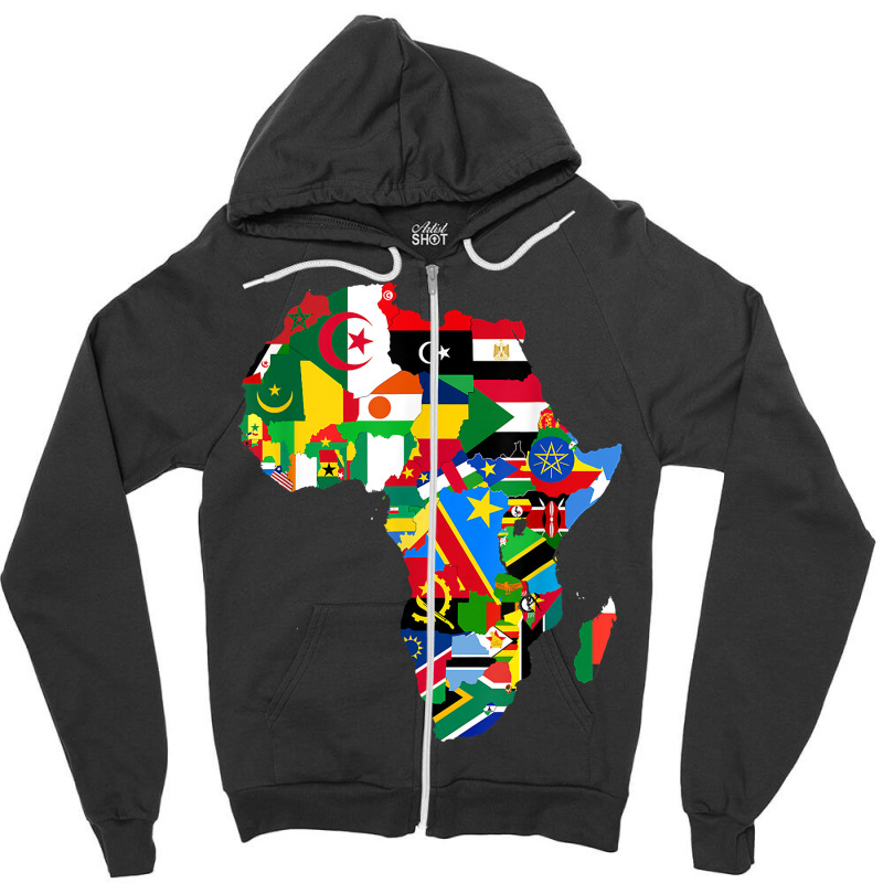 African Pride   Map Of African Continent With Flag Zipper Hoodie | Artistshot