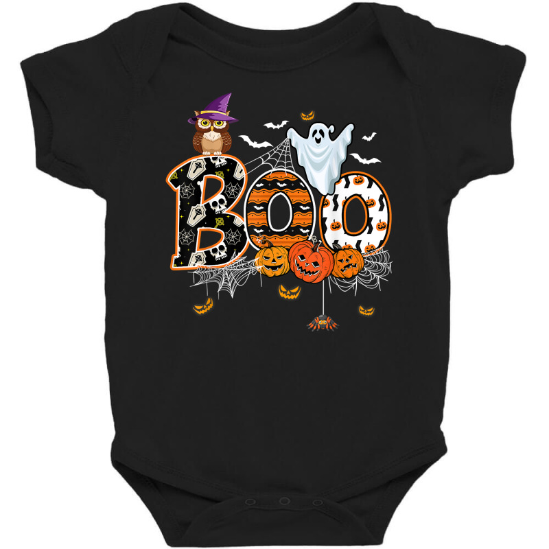 Boo Creepy Owl Pumpkin Ghost Funny Halloween Costu Baby Bodysuit | Artistshot