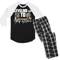 Leveling Up To Big Sister Cute Gamer Kids New Sibl Men's 3/4 Sleeve Pajama Set | Artistshot