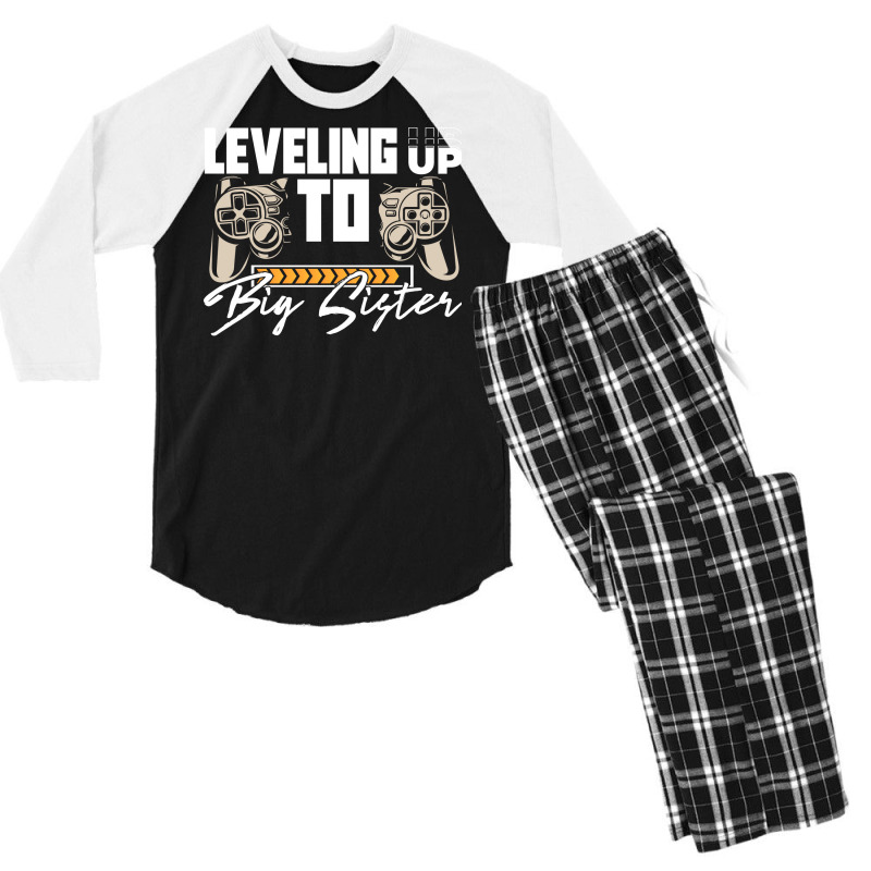 Leveling Up To Big Sister Cute Gamer Kids New Sibl Men's 3/4 Sleeve Pajama Set | Artistshot