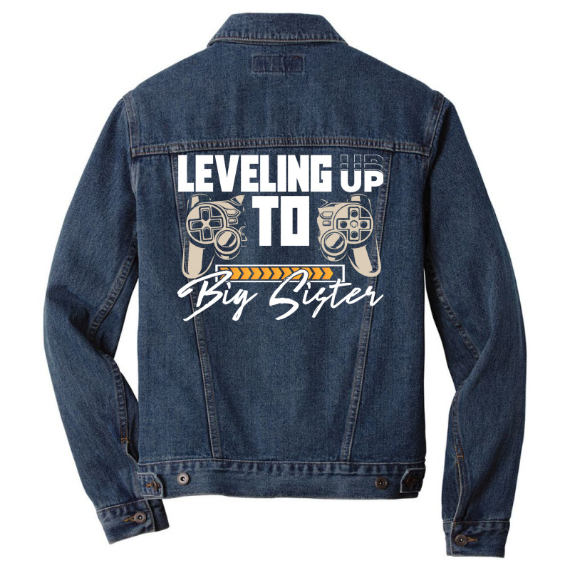 Leveling Up To Big Sister Cute Gamer Kids New Sibl Men Denim Jacket | Artistshot