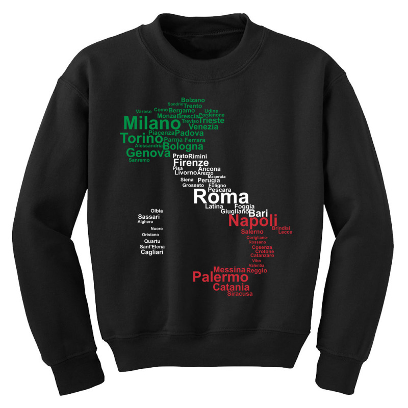 Italy Map Silhouette Flag Towns Cities Rome Travel Youth Sweatshirt | Artistshot