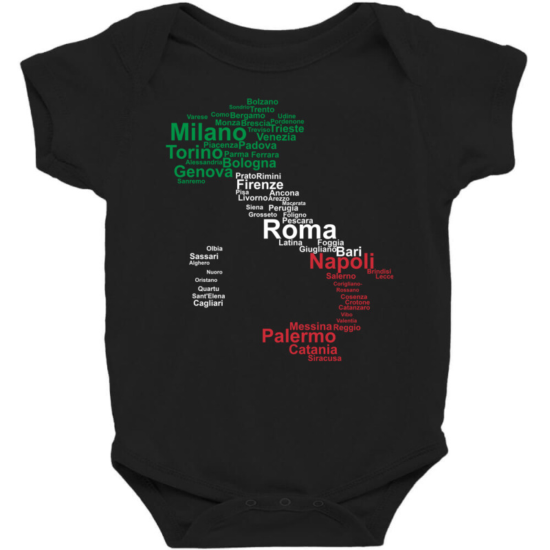 Italy Map Silhouette Flag Towns Cities Rome Travel Baby Bodysuit | Artistshot