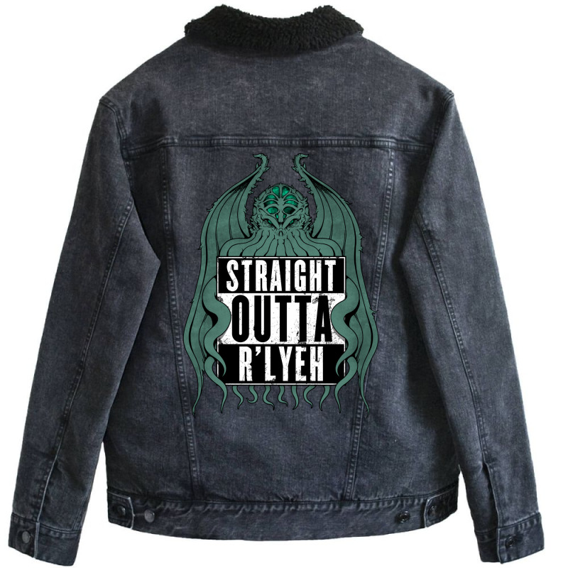 Straight Outta R'lyeh Unisex Sherpa-Lined Denim Jacket by micsikhibinop | Artistshot