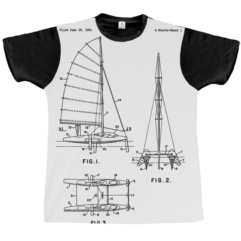 Catamaran Sailboat Blueprint Shirt   Old Sailing B Graphic T-shirt by arainro | Artistshot