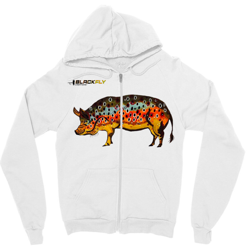 Funny Fly Fishing Pig Hog With Brown Trout Skin Te Zipper Hoodie | Artistshot