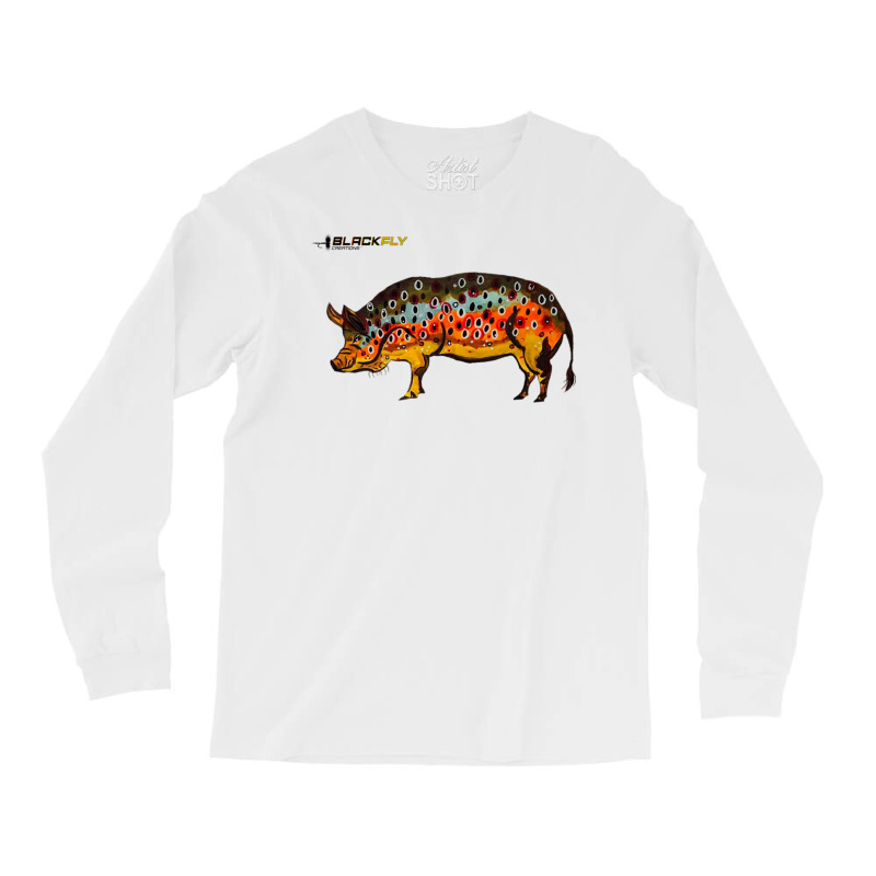 Funny Fly Fishing Pig Hog With Brown Trout Skin Te Long Sleeve Shirts | Artistshot