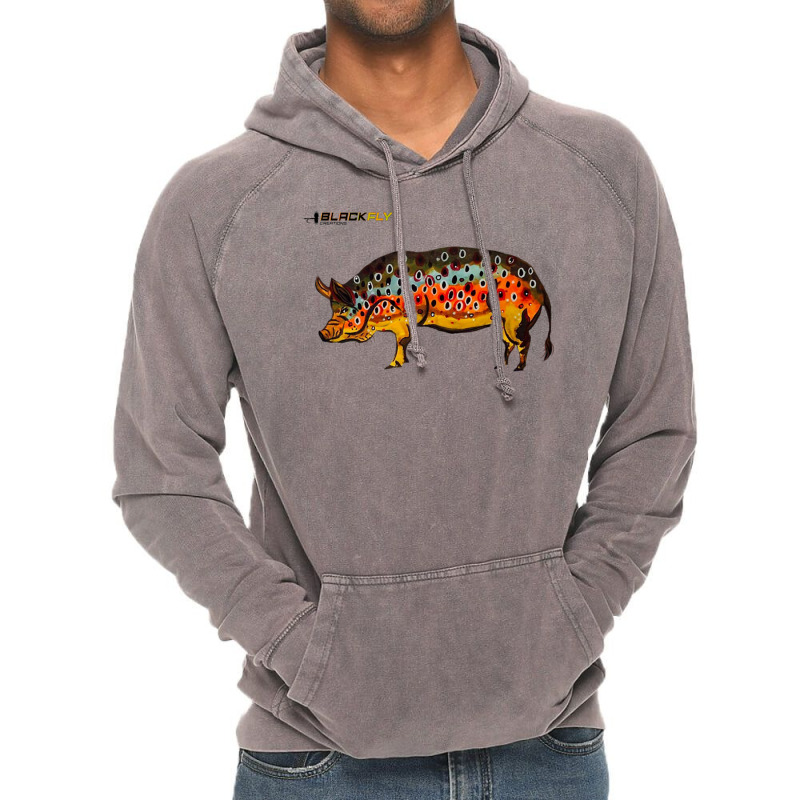 Funny Fly Fishing Pig Hog With Brown Trout Skin Te Vintage Hoodie | Artistshot