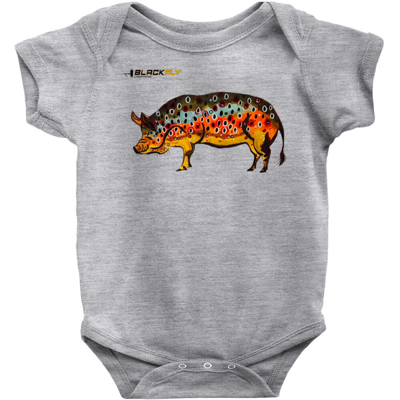 Funny Fly Fishing Pig Hog With Brown Trout Skin Te Baby Bodysuit by kranendon | Artistshot