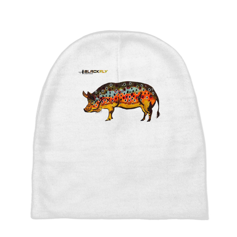 Funny Fly Fishing Pig Hog With Brown Trout Skin Te Baby Beanies by kranendon | Artistshot