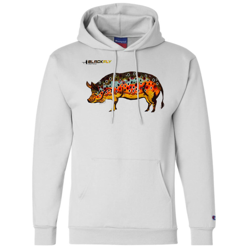 Funny Fly Fishing Pig Hog With Brown Trout Skin Te Champion Hoodie | Artistshot