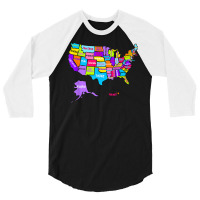 Colorful Us Map With States Names, United States U 3/4 Sleeve Shirt | Artistshot