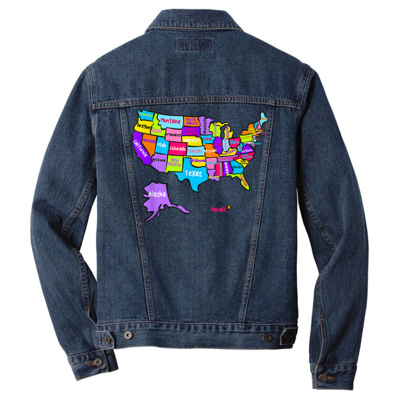 Colorful Us Map With States Names, United States U Men Denim Jacket | Artistshot