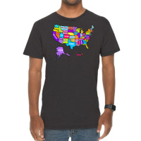 Colorful Us Map With States Names, United States U Vintage T-shirt | Artistshot