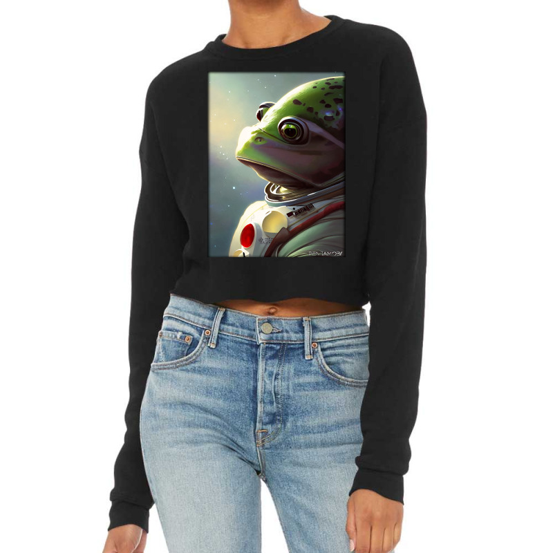 Green Frog Animal Wild Astronaut Future Scifi Tech Cropped Sweater by XAVIERESPREE | Artistshot