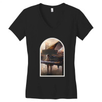 Beautiful Piano Graphic Abstract Futuristic Digita Women's V-neck T-shirt | Artistshot