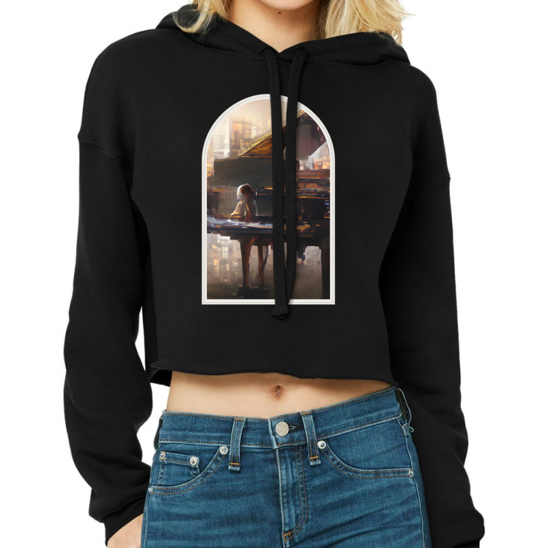 Beautiful Piano Graphic Abstract Futuristic Digita Cropped Hoodie by ELIZABETHKARLENEWINCELOWICZ | Artistshot