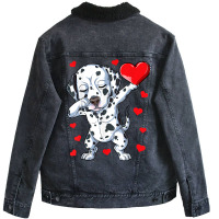 Dabbing Dalmatian Valentines Day Heart Boys Girls Unisex Sherpa-lined Denim Jacket | Artistshot