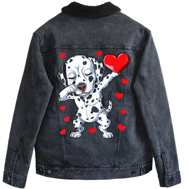 Dabbing Dalmatian Valentines Day Heart Boys Girls Unisex Sherpa-Lined Denim Jacket by ewubea | Artistshot