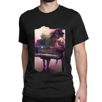 Beautiful Piano Play Abstract Futuristic Digital G Classic T-shirt | Artistshot