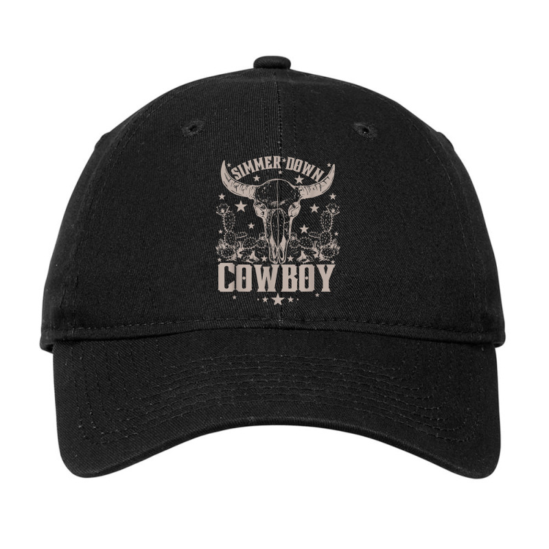 Simmer Down Cowboy Cowgirl, Western Cow Skull Adjustable Cap | Artistshot