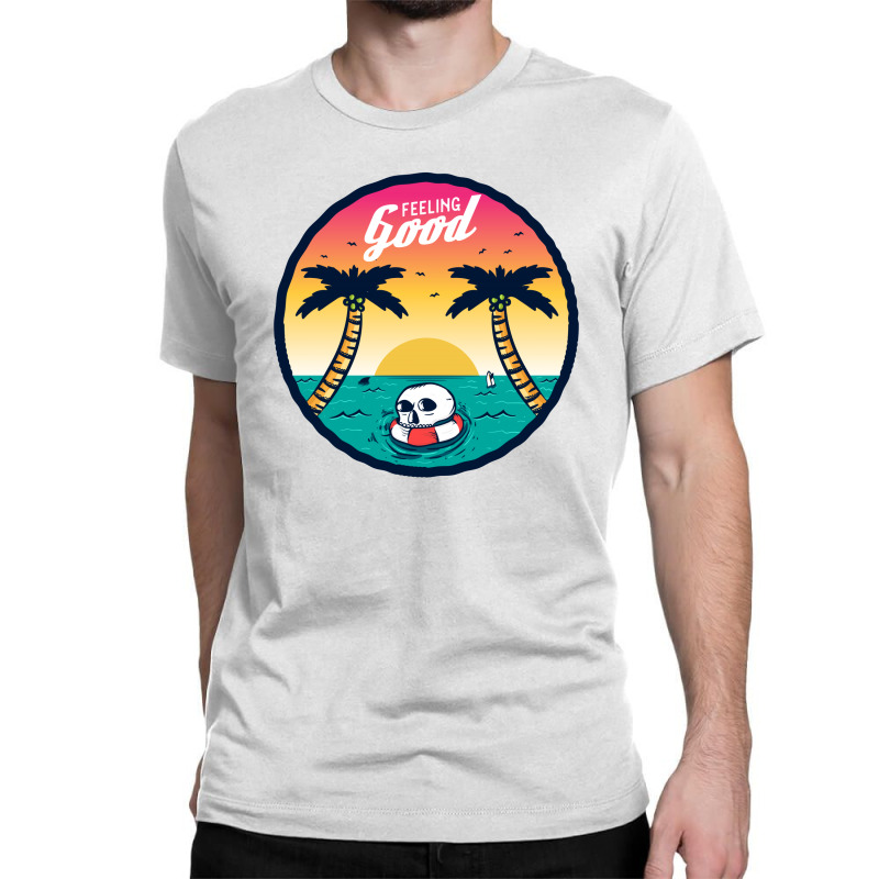 Sunset In Summer With Skull On Ocean Illustration Classic T-shirt | Artistshot