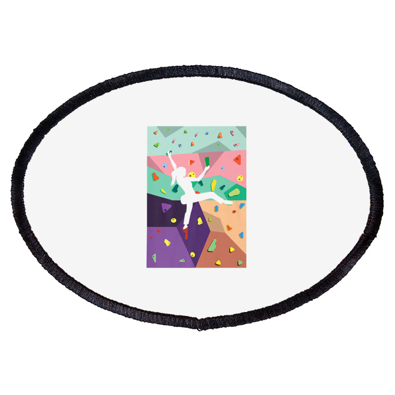 Cute Colorful Rock Climbing Bouldering Wall Climbe Oval Patch | Artistshot