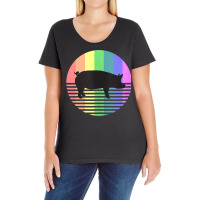 Retro Pig Gay Pride Vintage 80s Rainbow Pig Farm A Ladies Curvy T-shirt | Artistshot