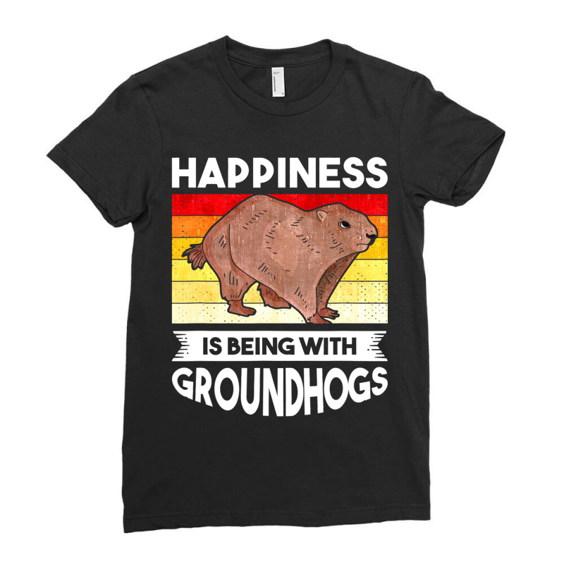 Groundhog Happiness Marmot Woodchuck 3 Ladies Fitted T-Shirt by XAVIERESPREE | Artistshot